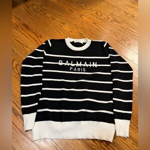 Balmain Black and White Striped Crewneck Sweater